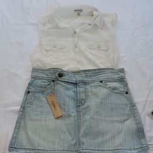 James Denim Jean Skirt silky white sleeveless top